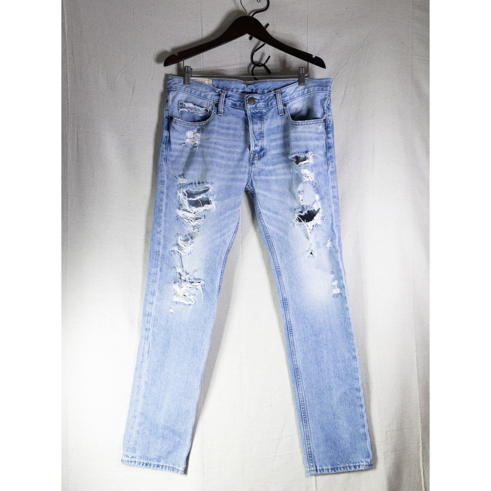 Hollister Classic Straight Jeans Mens 36x32 Distressed Light Wash Y2K Button Fly